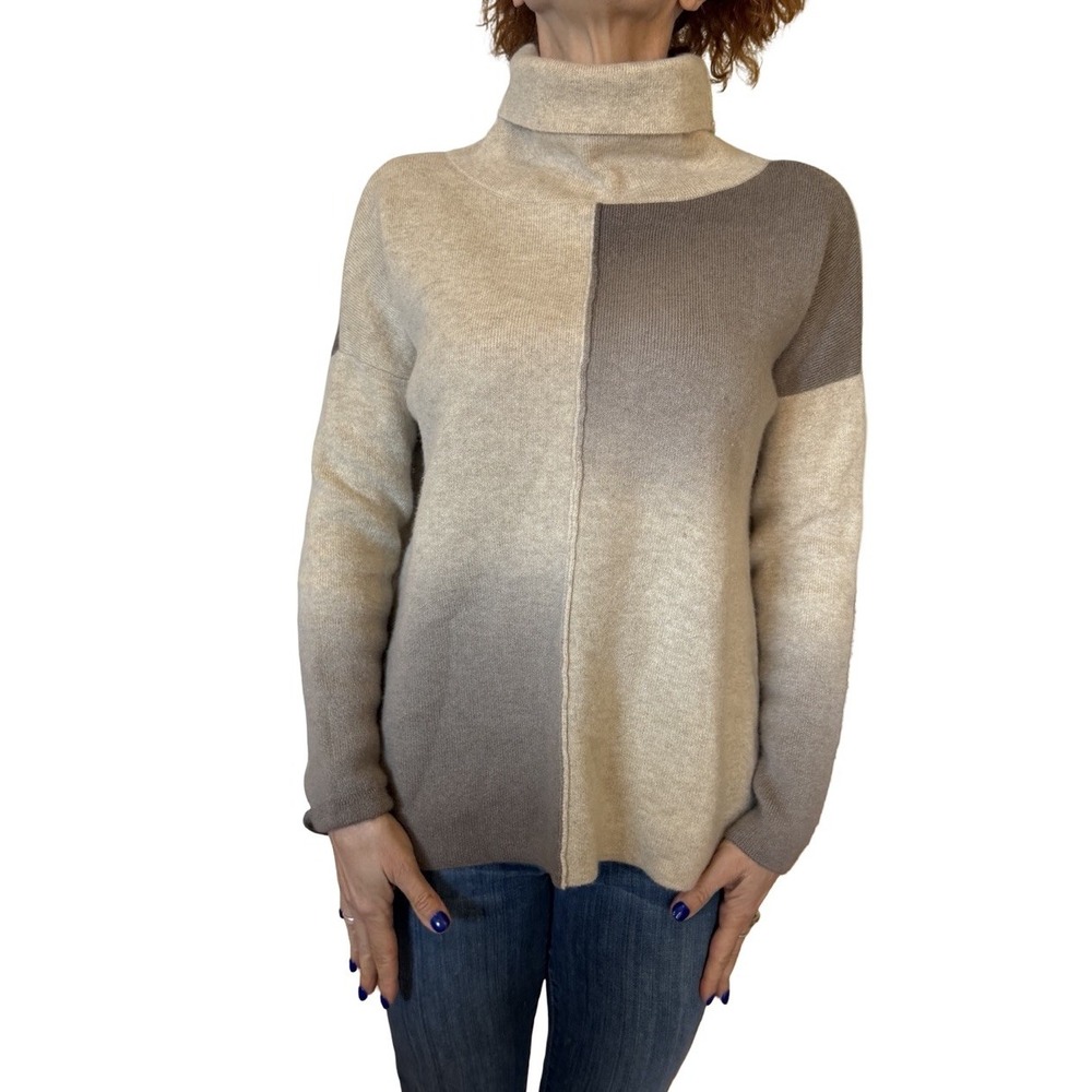 KOKUN Womens XS/S  Pure Cashmere Sweater Turtleneck  Ombre‎ Colorblock Soft Cozy